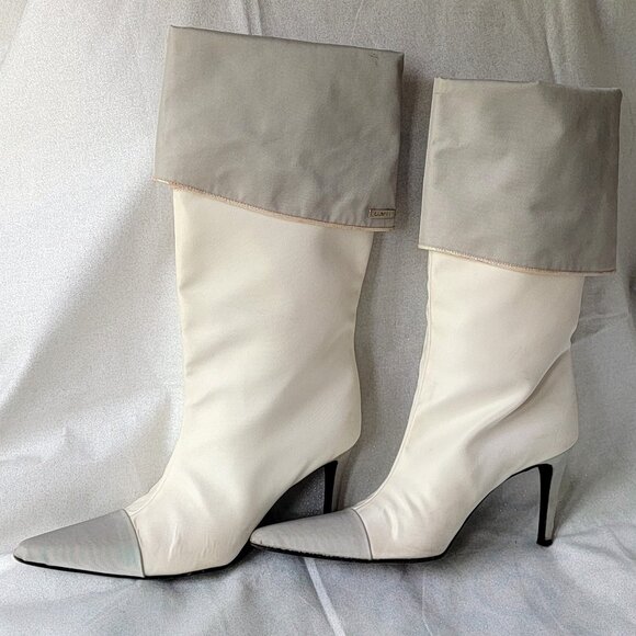 Vintage CHANEL Creamy White and Silver Half Boots - Picture 1 of 13